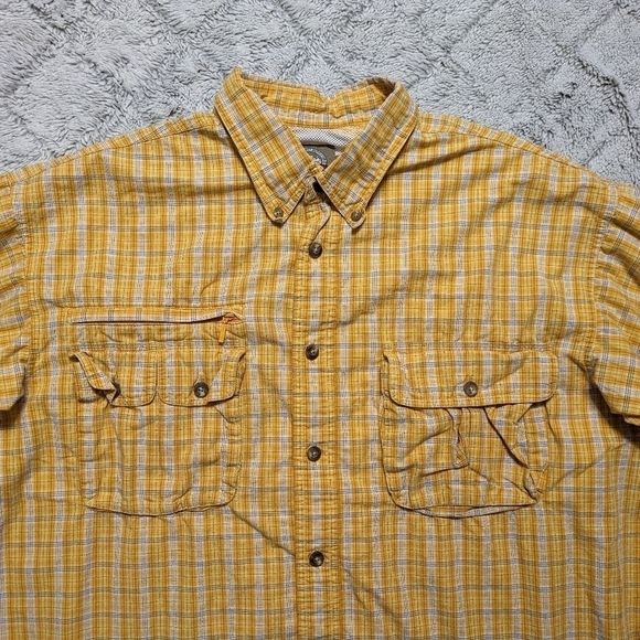 Cabela's Shirt Men's Large Yellow Plaid Safari Series Vented Mesh Roll Tab - Picture 6 of 8